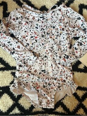 Current Tyed- Terrazzo Print Long Sleeve One-Piece Swim Suit -